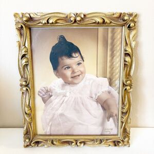 Vtg Mid Century Ornate Gold Frame Artist Oil Paint Baby Photo Loring Studio